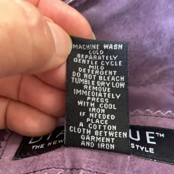 Dialogue purple 100% leather fringed jacket shoulder pads fully lined size M - Picture 4 of 8